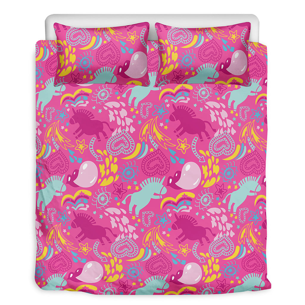 Pink Girly Unicorn Print Duvet Cover Bedding Set