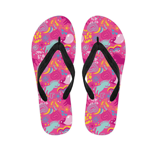 Pink Girly Unicorn Print Flip Flops