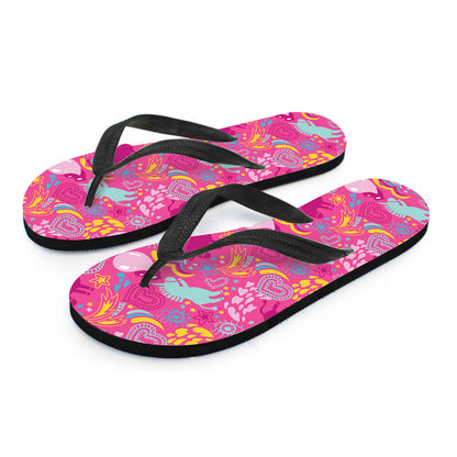 Pink Girly Unicorn Print Flip Flops