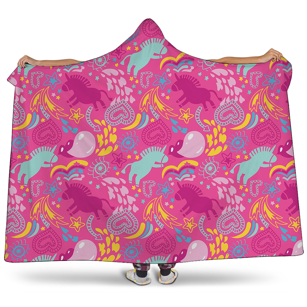 Pink Girly Unicorn Print Hooded Blanket