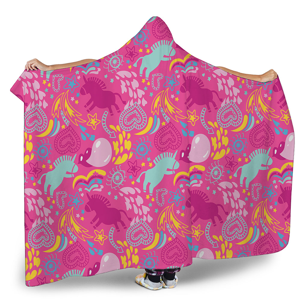 Pink Girly Unicorn Print Hooded Blanket