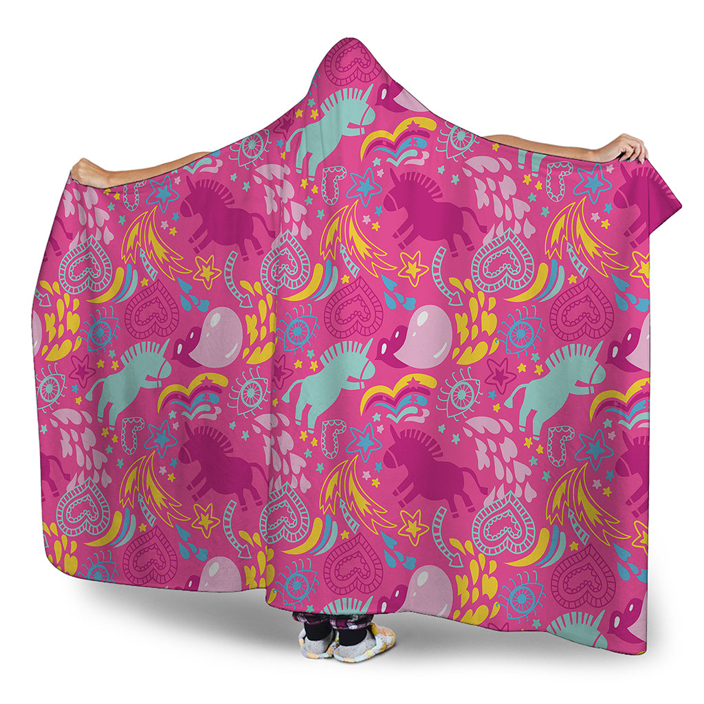 Pink Girly Unicorn Print Hooded Blanket