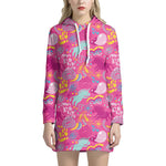 Pink Girly Unicorn Print Hoodie Dress