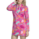 Pink Girly Unicorn Print Hoodie Dress