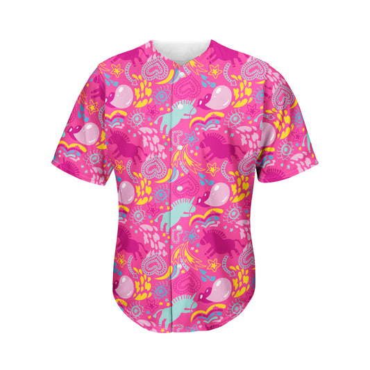Pink Girly Unicorn Print Men's Baseball Jersey