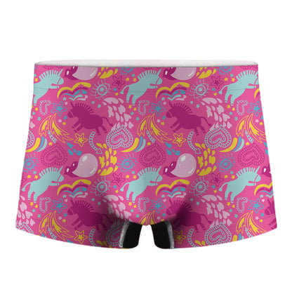 Pink Girly Unicorn Print Men's Boxer Briefs