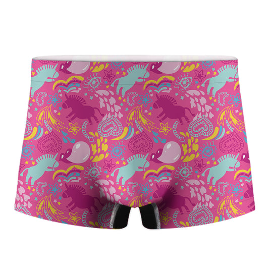 Pink Girly Unicorn Print Men's Boxer Briefs
