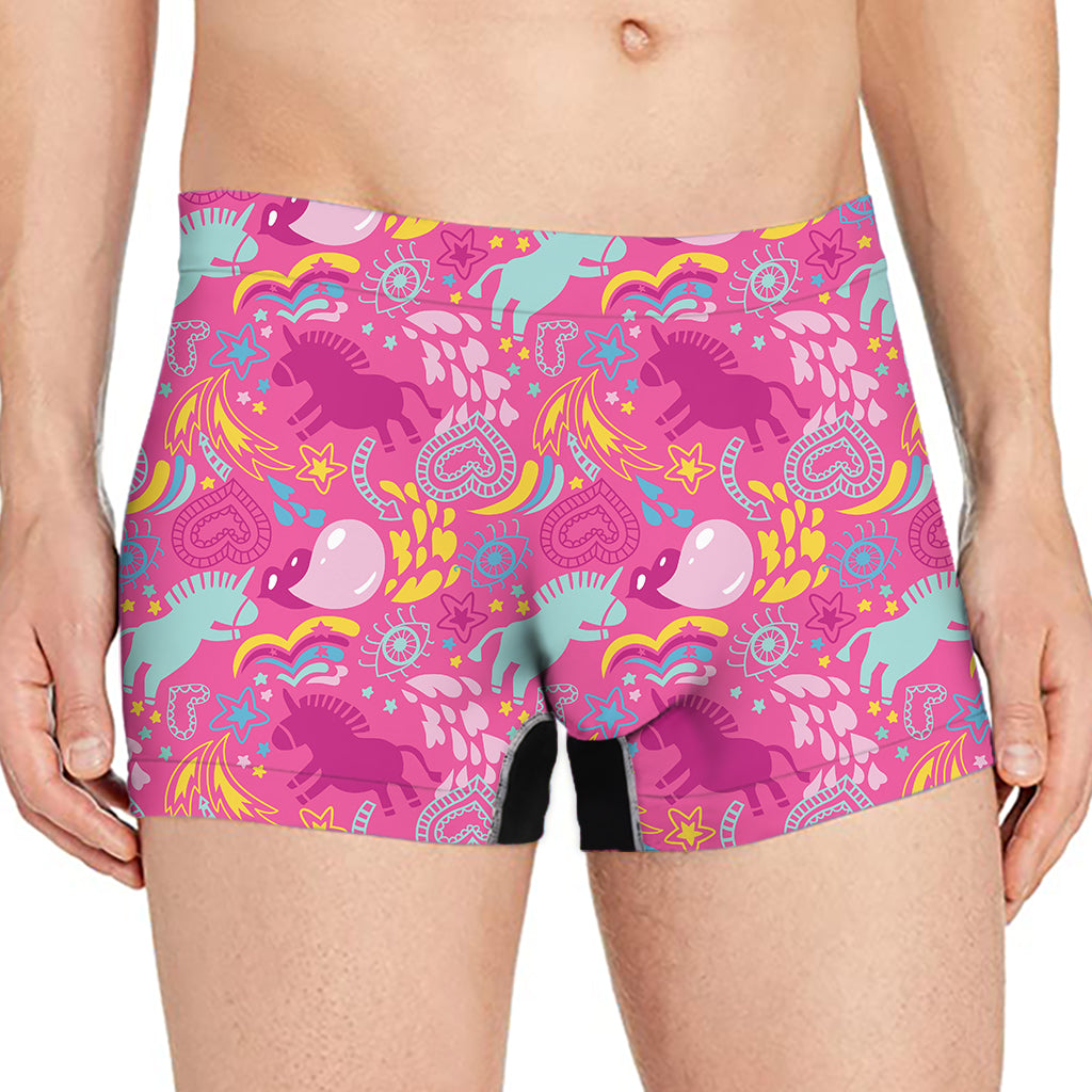 Pink Girly Unicorn Print Men's Boxer Briefs