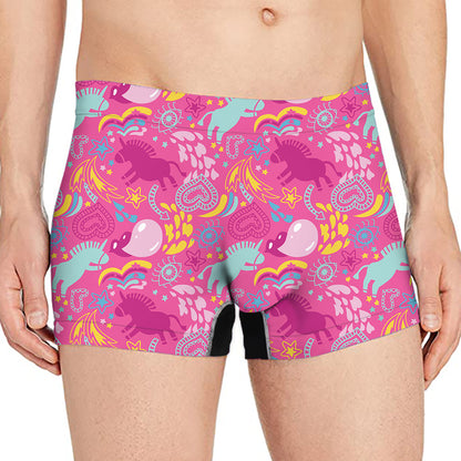 Pink Girly Unicorn Print Men's Boxer Briefs