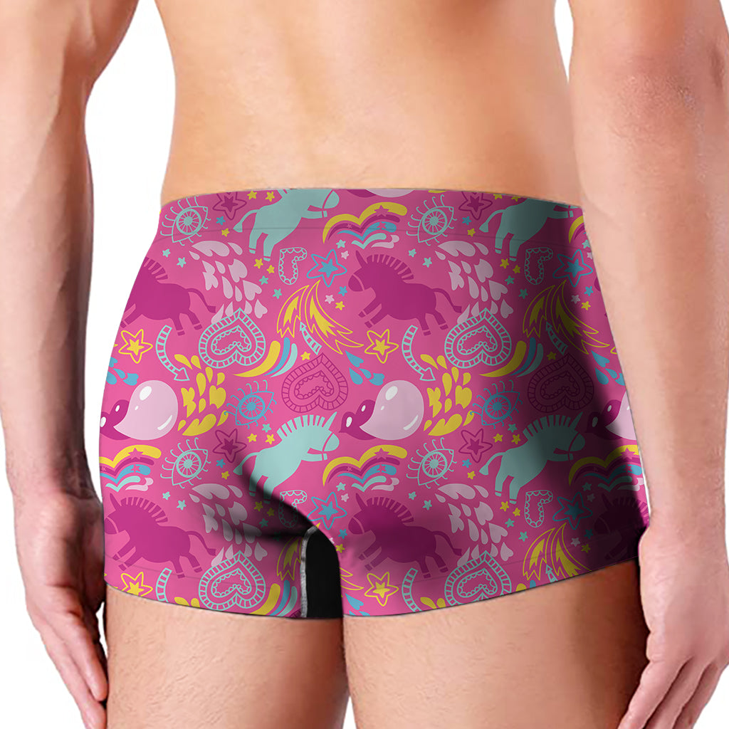 Pink Girly Unicorn Print Men's Boxer Briefs