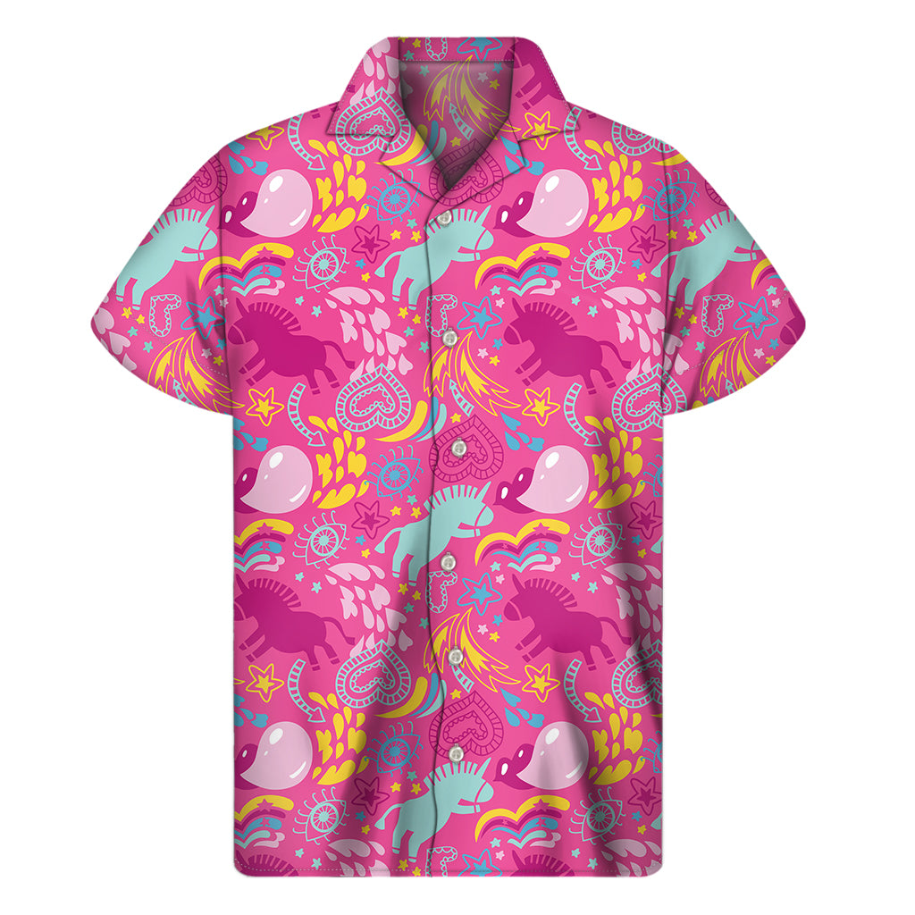 Pink Girly Unicorn Print Men's Short Sleeve Shirt