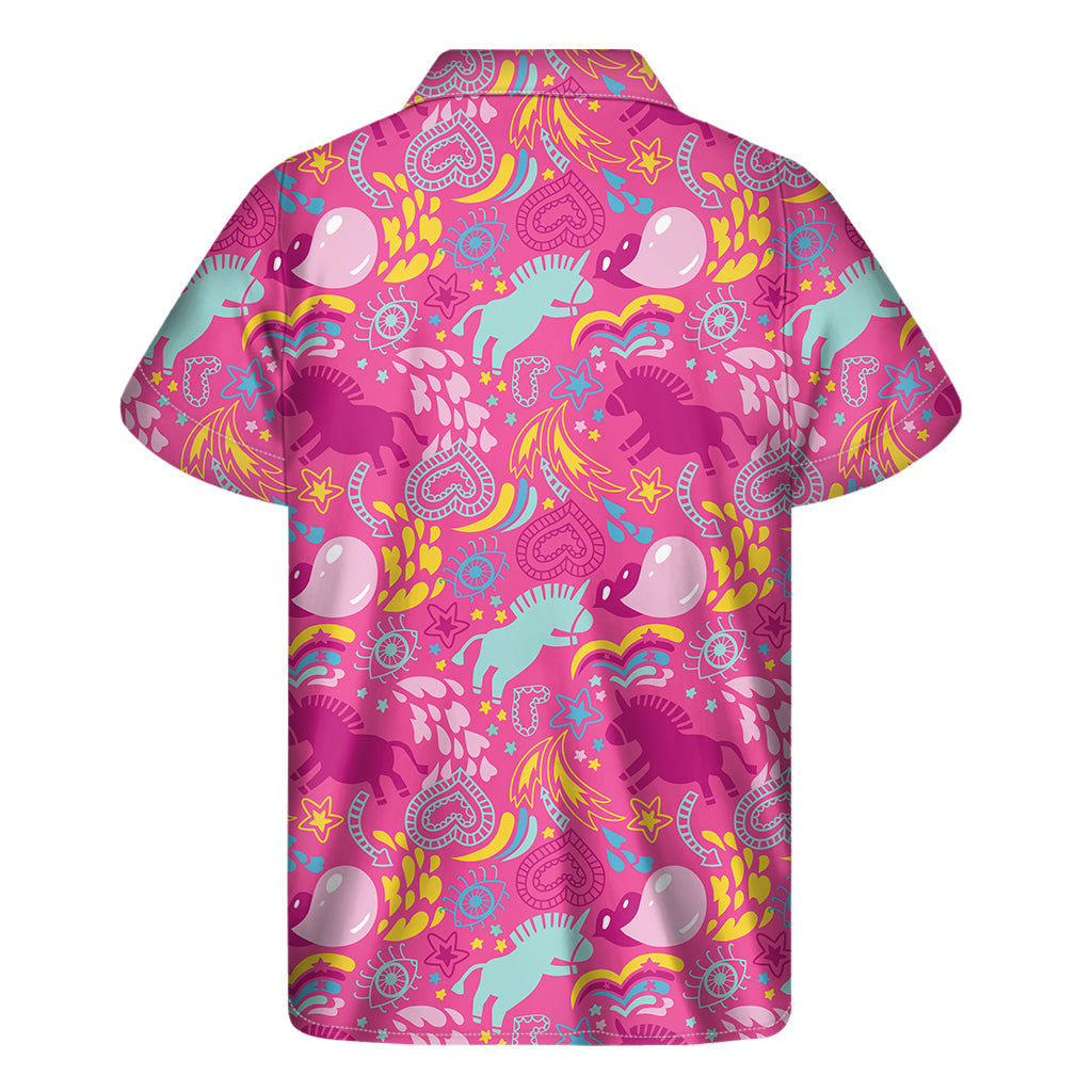 Pink Girly Unicorn Print Men's Short Sleeve Shirt