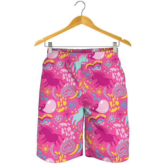 Pink Girly Unicorn Print Men's Shorts