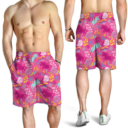 Pink Girly Unicorn Print Men's Shorts