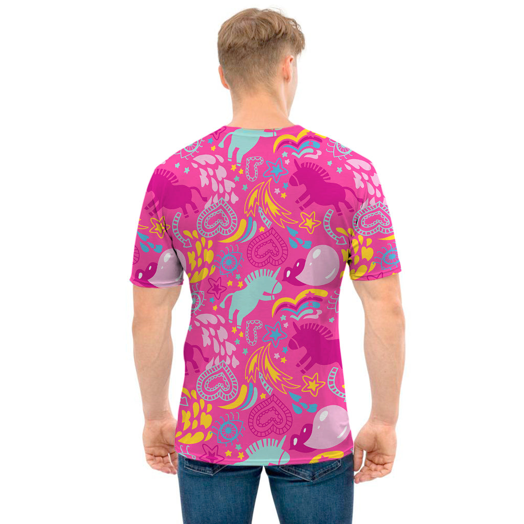 Pink Girly Unicorn Print Men's T-Shirt