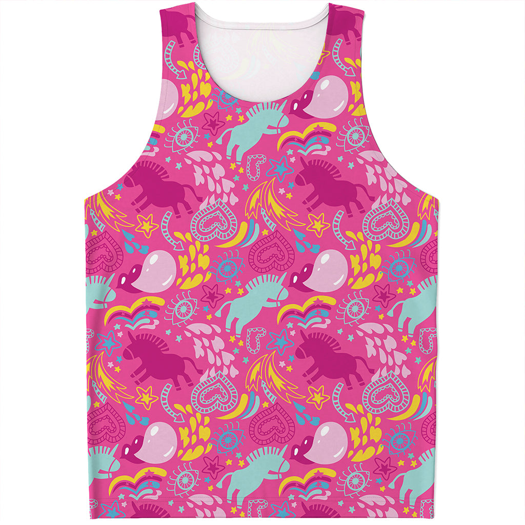 Pink Girly Unicorn Print Men's Tank Top