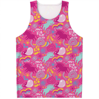 Pink Girly Unicorn Print Men's Tank Top