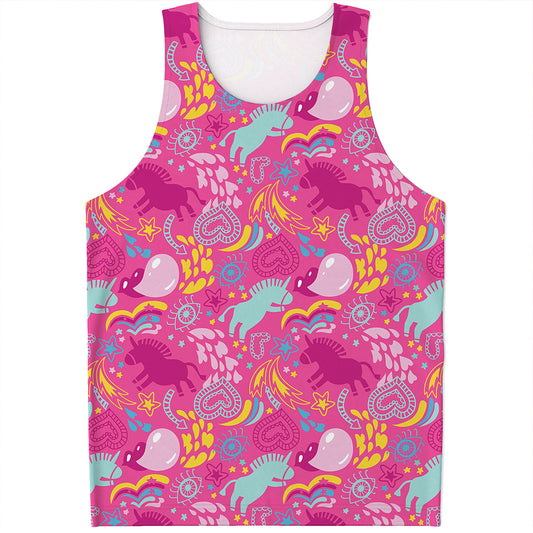 Pink Girly Unicorn Print Men's Tank Top