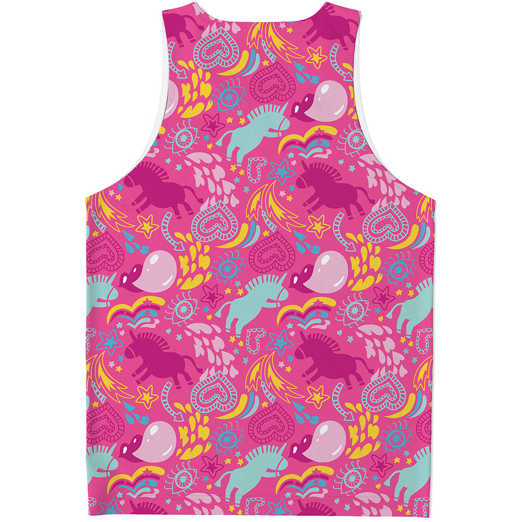 Pink Girly Unicorn Print Men's Tank Top