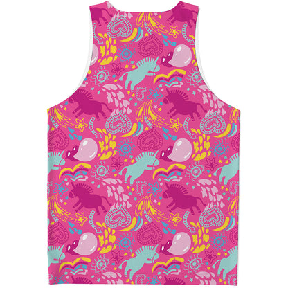 Pink Girly Unicorn Print Men's Tank Top