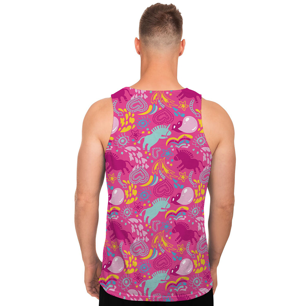 Pink Girly Unicorn Print Men's Tank Top