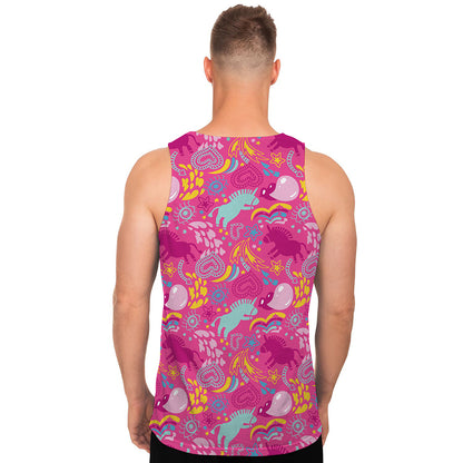 Pink Girly Unicorn Print Men's Tank Top