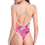 Pink Girly Unicorn Print One Piece High Cut Swimsuit