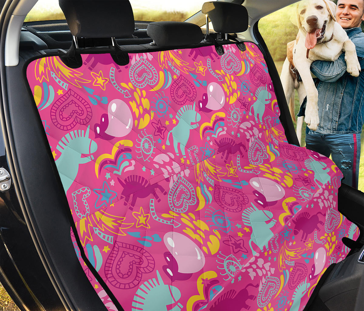 Pink Girly Unicorn Print Pet Car Back Seat Cover