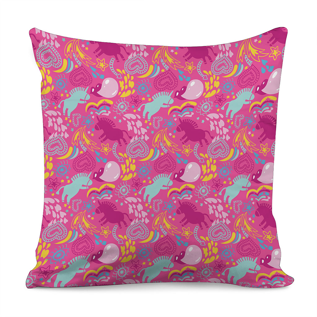 Pink Girly Unicorn Print Pillow Cover