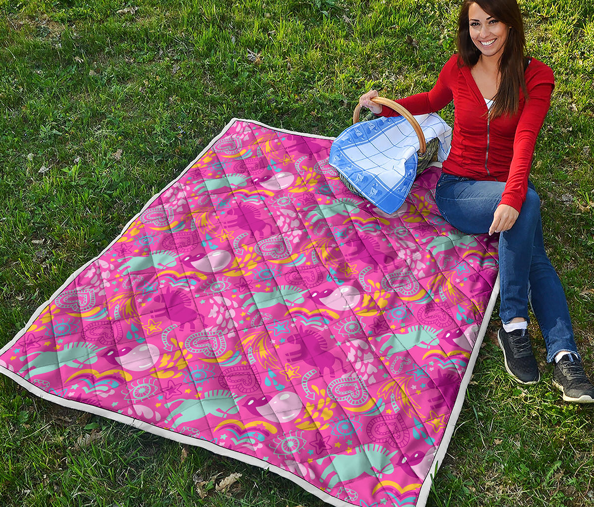 Pink Girly Unicorn Print Quilt