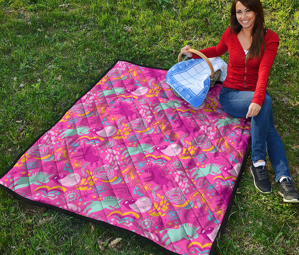 Pink Girly Unicorn Print Quilt