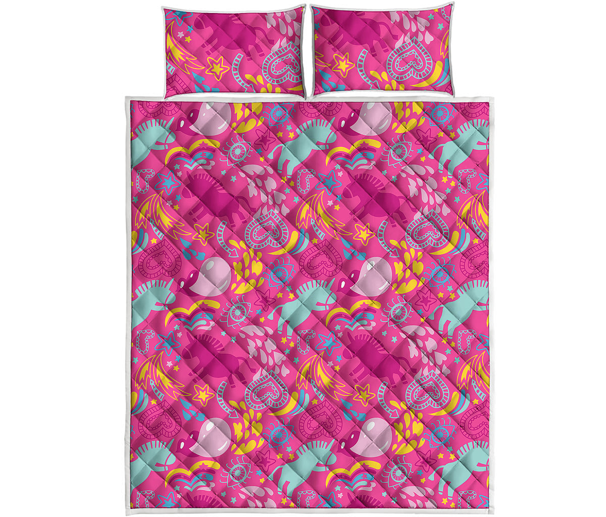 Pink Girly Unicorn Print Quilt Bed Set