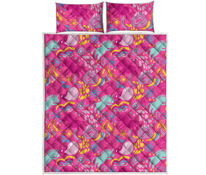 Pink Girly Unicorn Print Quilt Bed Set
