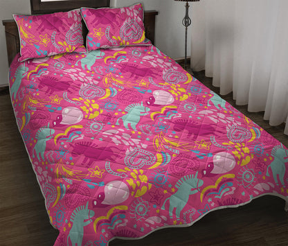 Pink Girly Unicorn Print Quilt Bed Set