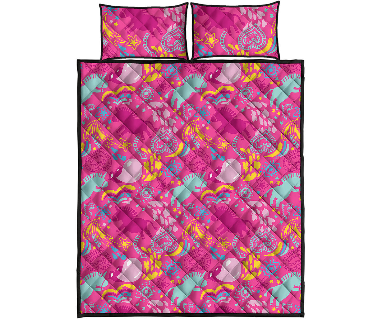 Pink Girly Unicorn Print Quilt Bed Set