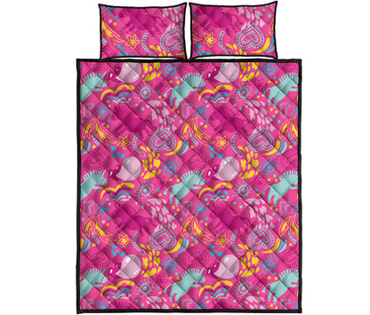 Pink Girly Unicorn Print Quilt Bed Set