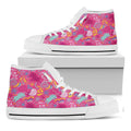 Pink Girly Unicorn Print White High Top Sneakers