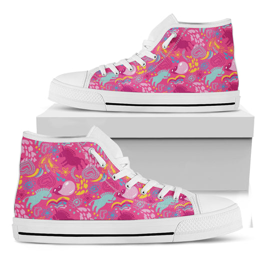 Pink Girly Unicorn Print White High Top Shoes