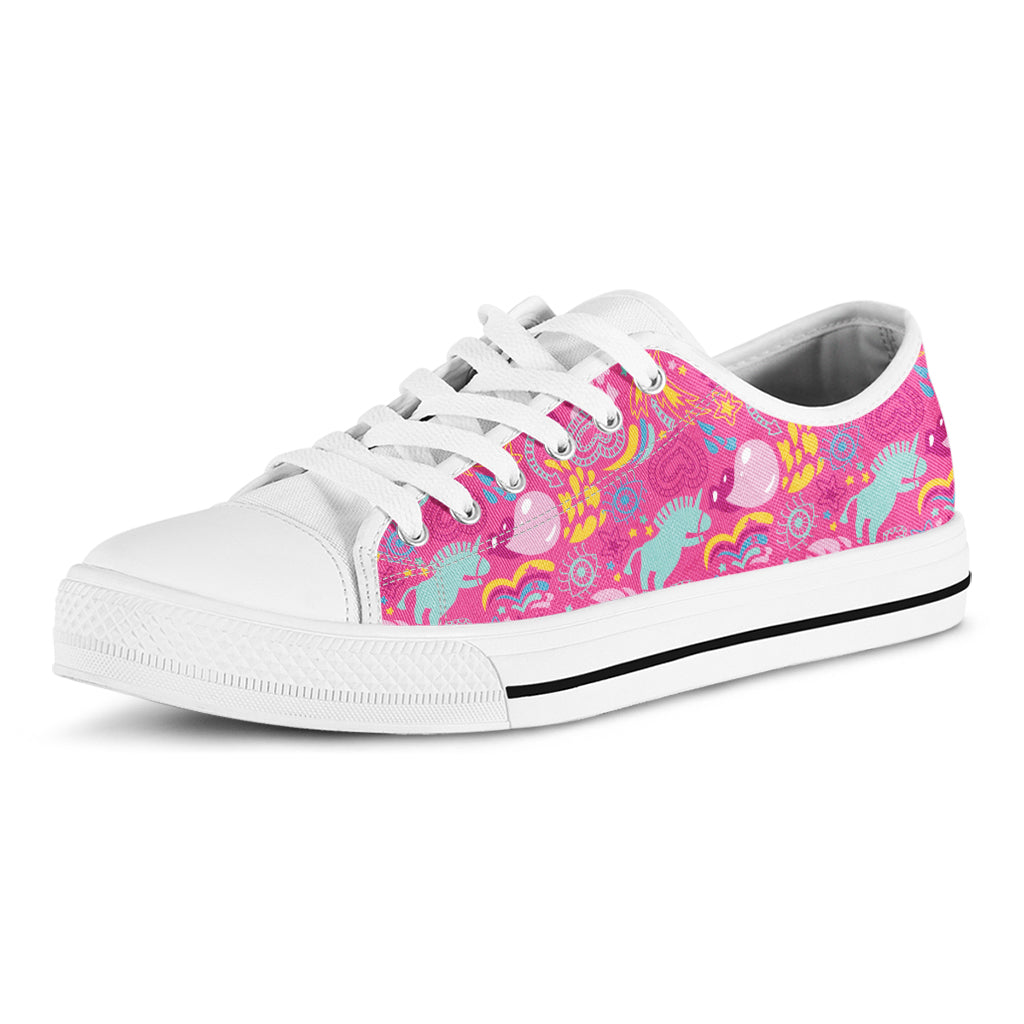 Pink Girly Unicorn Print White Low Top Shoes