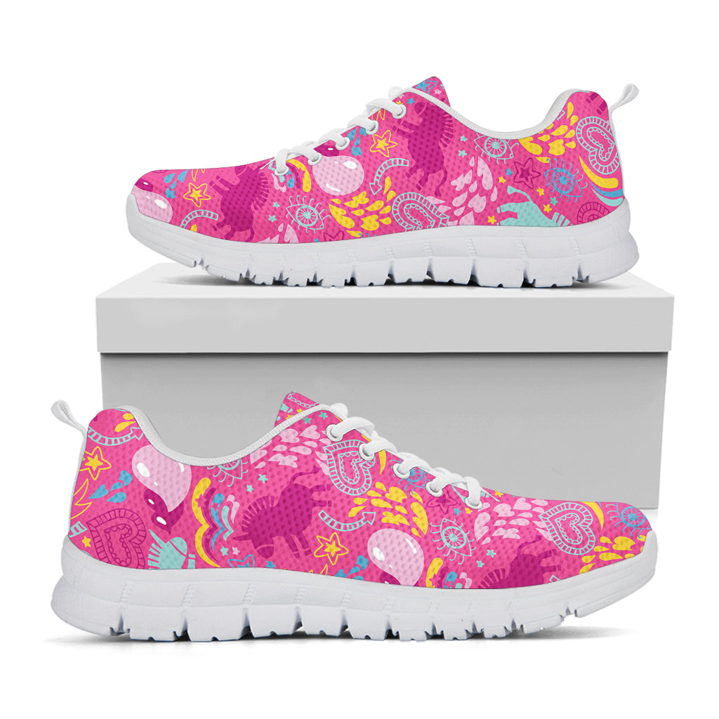 Pink Girly Unicorn Print White Sneakers