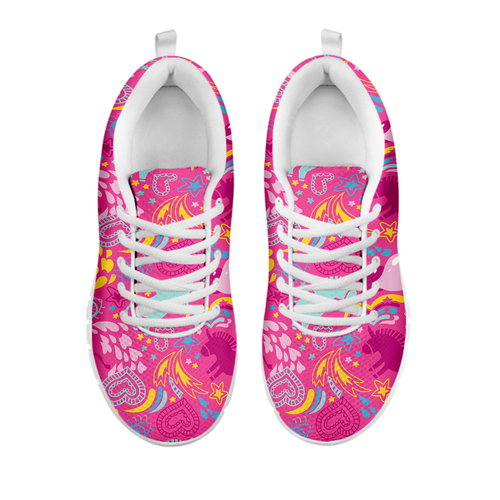 Pink Girly Unicorn Print White Sneakers
