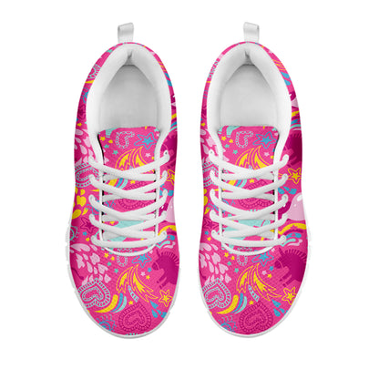 Pink Girly Unicorn Print White Sneakers