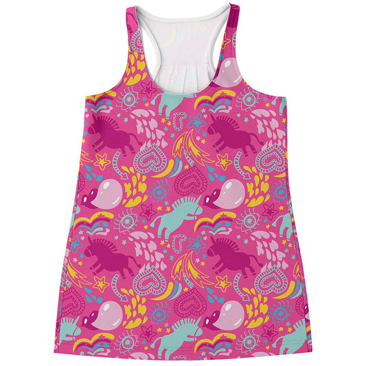 Pink Girly Unicorn Print Women's Racerback Tank Top