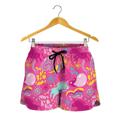 Pink Girly Unicorn Print Women's Shorts