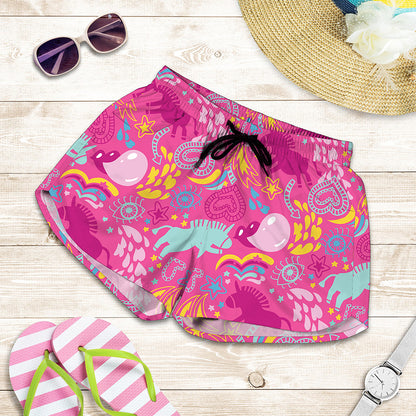 Pink Girly Unicorn Print Women's Shorts