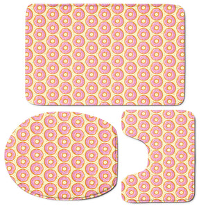 Pink Glazed Donut Pattern Print 3 Piece Bath Mat Set