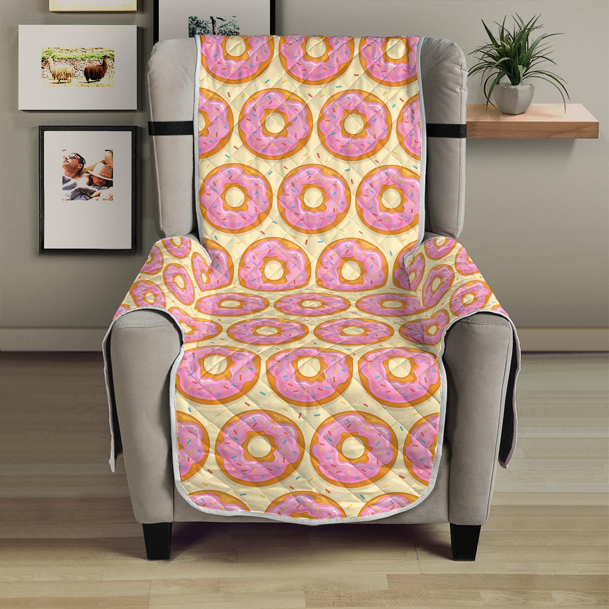 Pink Glazed Donut Pattern Print Armchair Protector