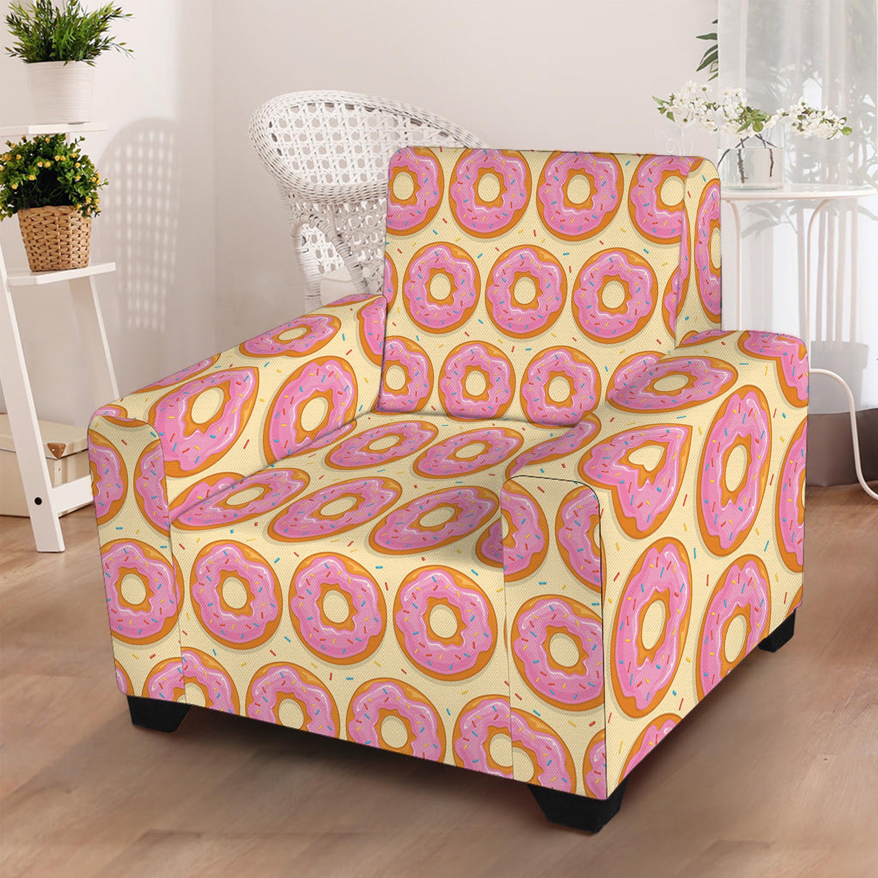 Pink Glazed Donut Pattern Print Armchair Slipcover