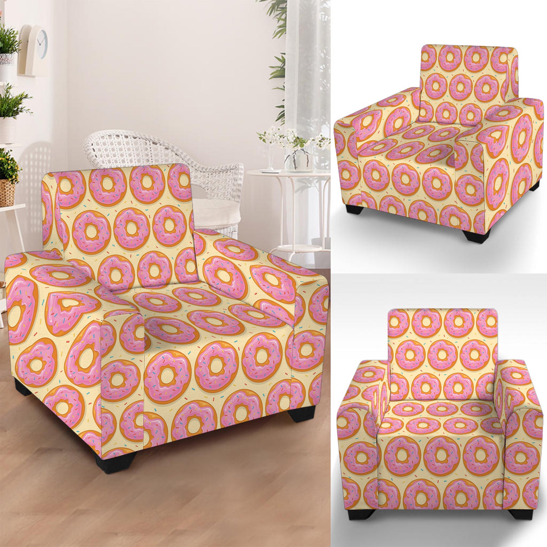 Pink Glazed Donut Pattern Print Armchair Slipcover