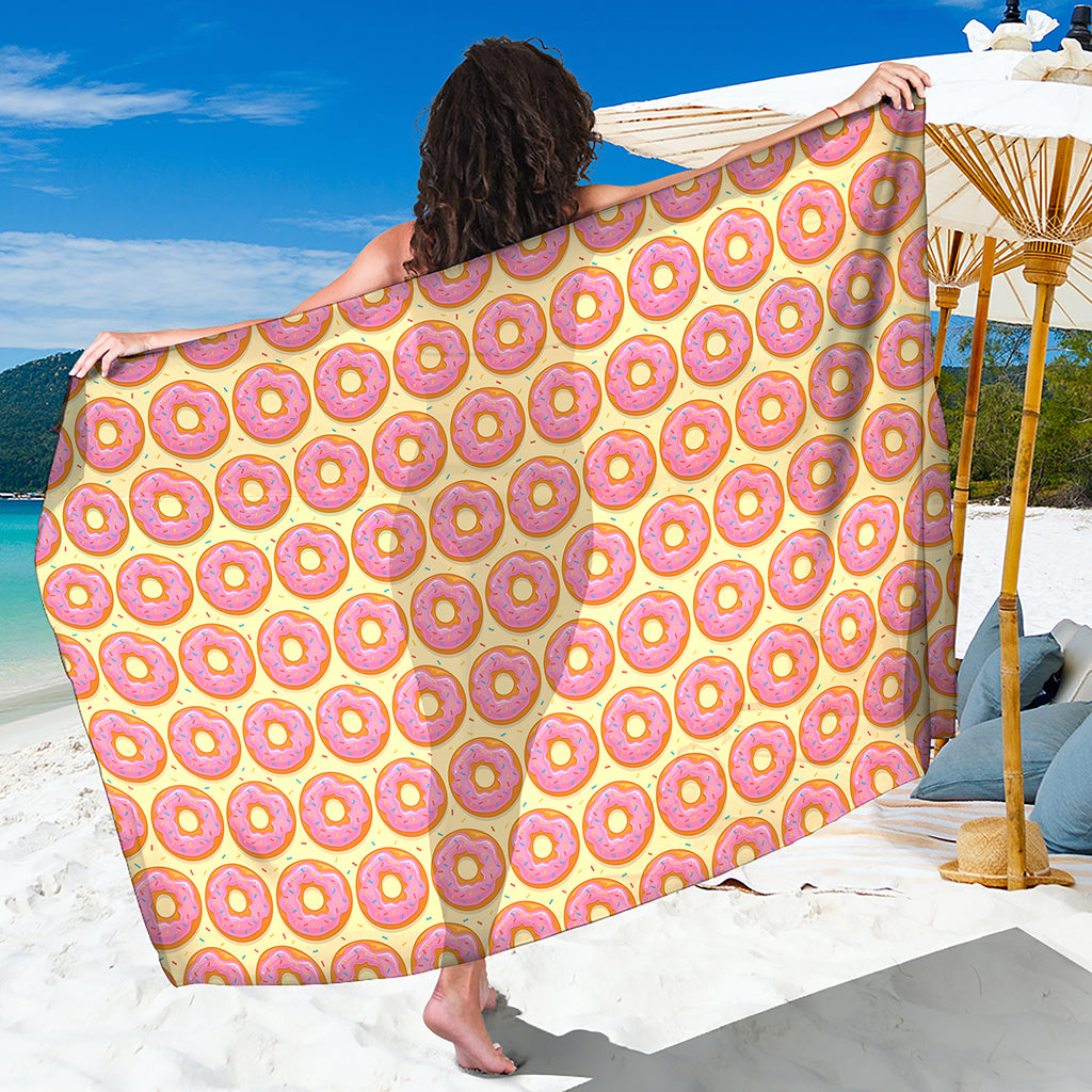 Pink Glazed Donut Pattern Print Beach Sarong Wrap